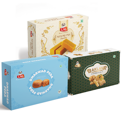 Mysore pak signature, Dharwad peda and Baklava Combo 4 in 1