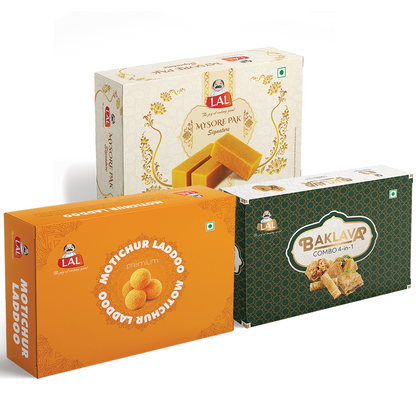 Mysore pak signature, Motichur laddoo and Baklava combo 4 in 1